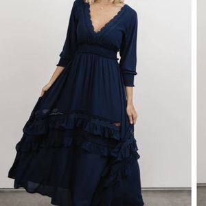 Baltic Born Navy Pippa Ruffle Maxi Dress, Small